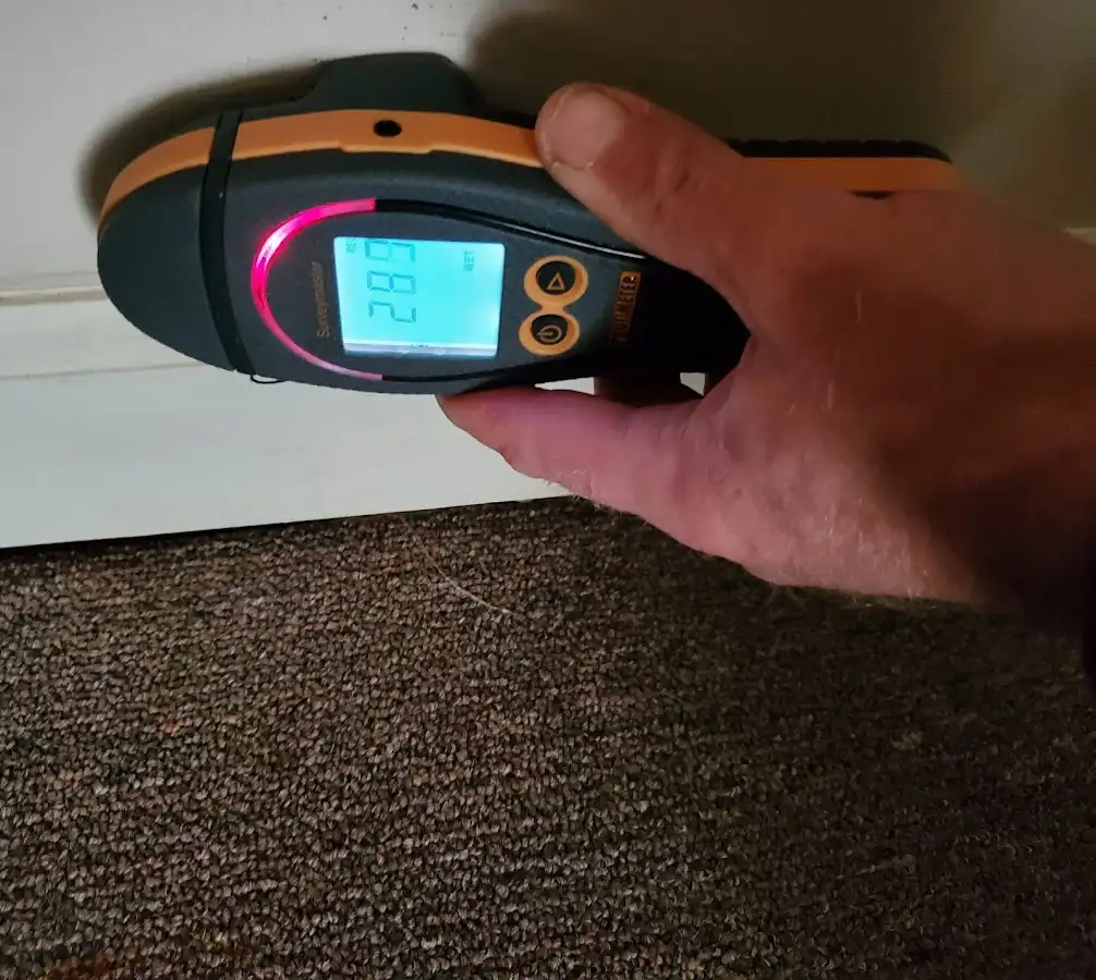 Moisture detection at baseboard during Storm Damage Restoration in Berkeley